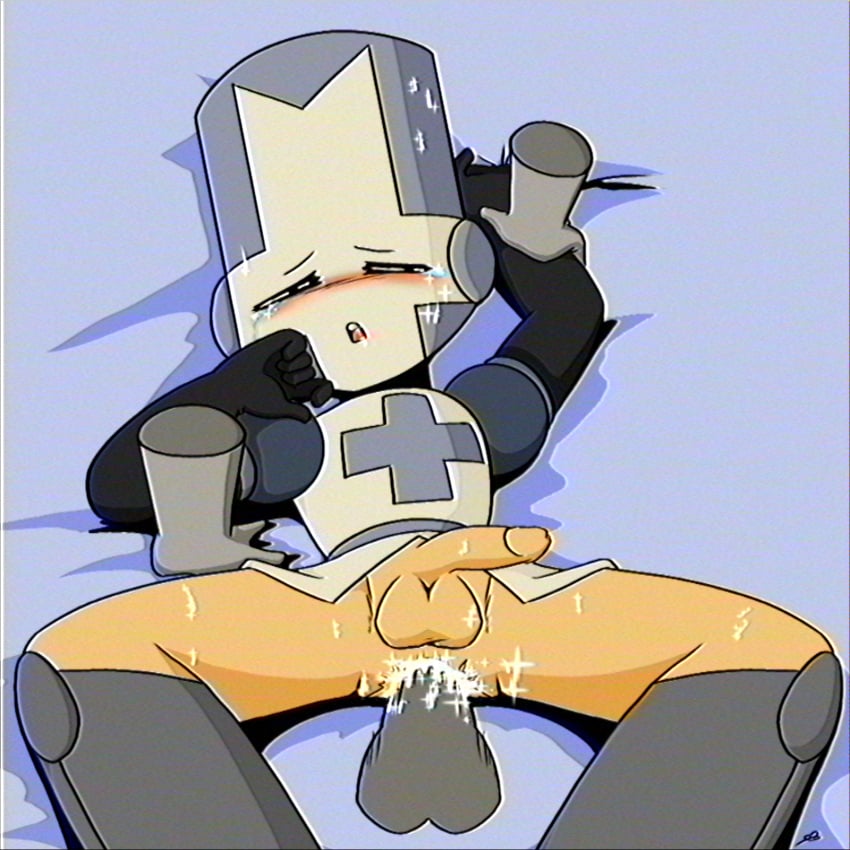 90s blush castle_crashers cute grey_knight_(castle_crashers) kokoro_hatsaru male_only newgrounds pov sparkles tears vhs_filter