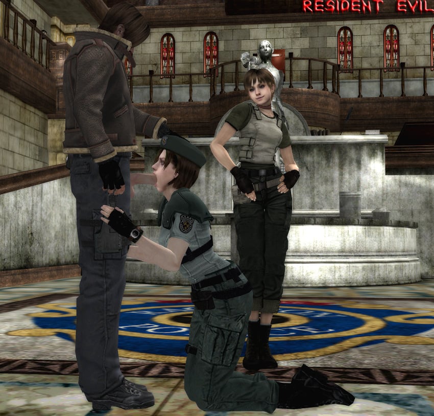 3d english_text erection evil fellatio female jill_valentine jill_valentine_(julia_voth) leon_scott_kennedy leon_scott_kennedy_(christian_duerre) male oral penis rebecca_chambers resident_evil resident_evil_4 resident_evil_remake tagme text