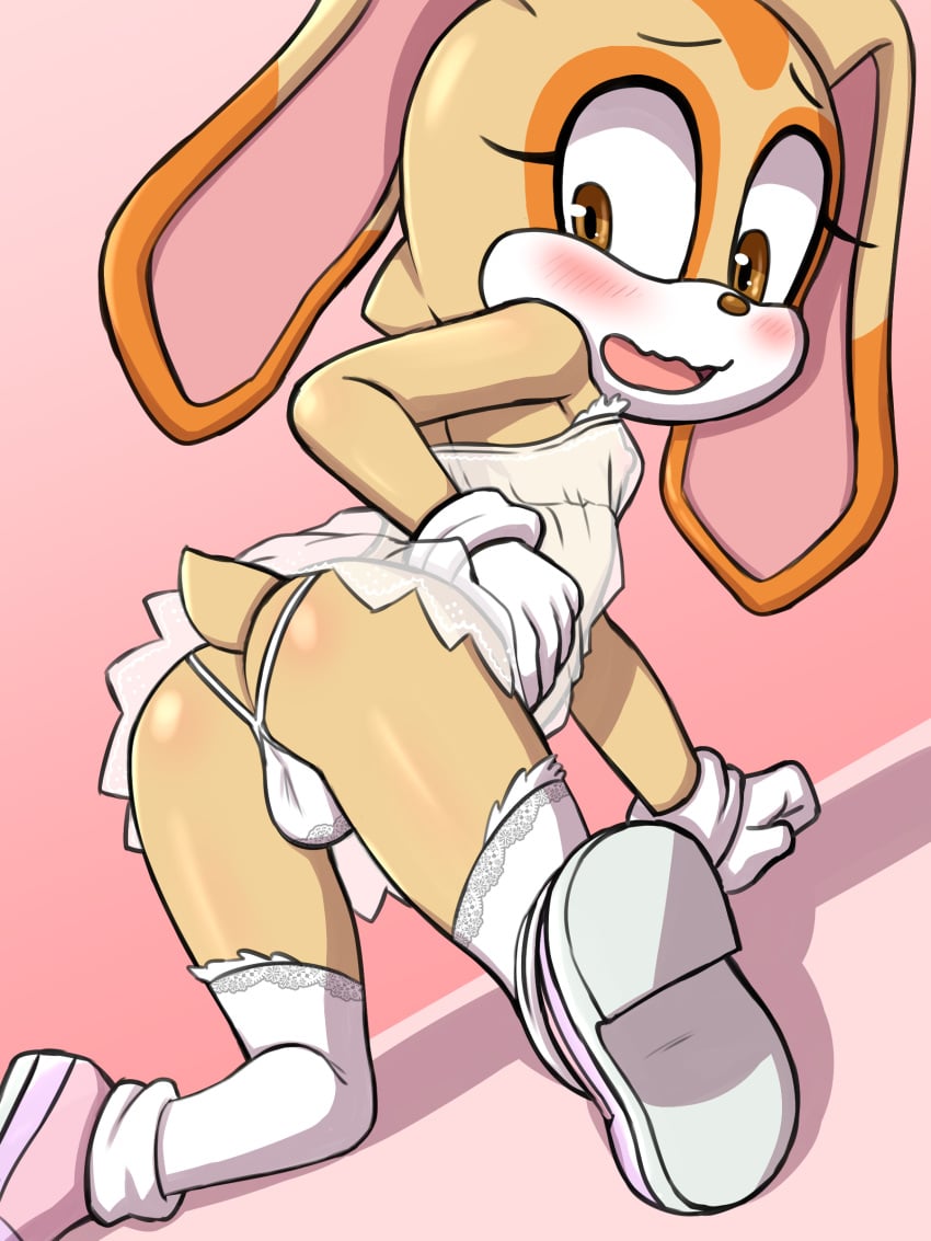 1girls anthro anthro_only ass ass_focus ass_up blush cream_the_rabbit cub eyebrows eyelashes female female_cub female_only fur furry furry_female furry_only gloves lingerie long_socks mobian_(species) pussy rabbit rabbit_girl sega shoes solo solo_female sonic_(series) sonic_the_hedgehog_(series) sulilbug tail translucent translucent_clothing vagina vermelhatan