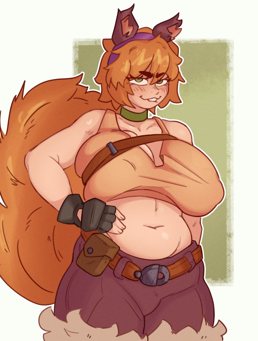 10kyowatts big_breasts chubby chubby_female covered_nipples fat fat_ass ginger ginger_hair gloves green_eyes marvel marvel_comics marvel_rivals nipple_bulge pussy_bulge red_hair simple_background simple_shading slightly_chubby squirrel_girl_(marvel) squirrel_girl_(marvel_rivals) tagme teeth thick_hips thick_thighs