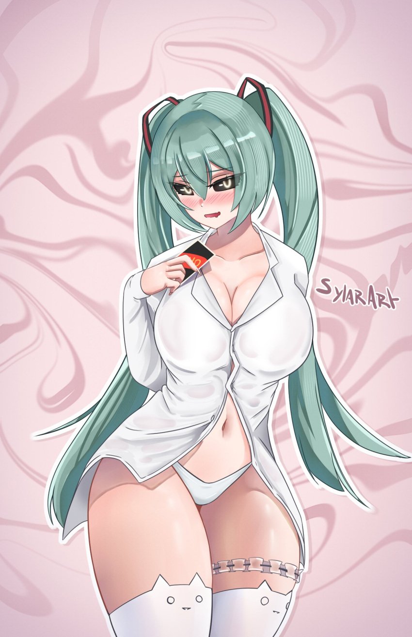 1girls big_breasts black_eyes blue_hair blush female female_focus female_only hatsune_miku legwear light_skin long_hair looking_at_viewer mesugaki_miku mimukauwa_nice_try_(vocaloid) panties sylarart thick_thighs uno vocaloid wide_hips