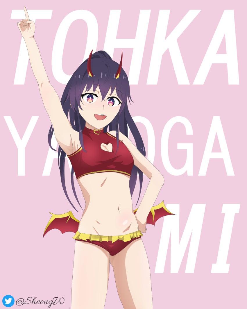 1girls armpits arms_up date_a_live female flat_chest girl happy long_hair purple_hair sheong_wong smile solo solo_female yatogami_tohka