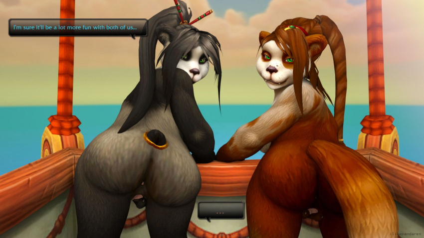 2girls 3d anus aysa_cloudsinger big_ass blizzard_entertainment ilikepandaren pandaren pussy warcraft world_of_warcraft