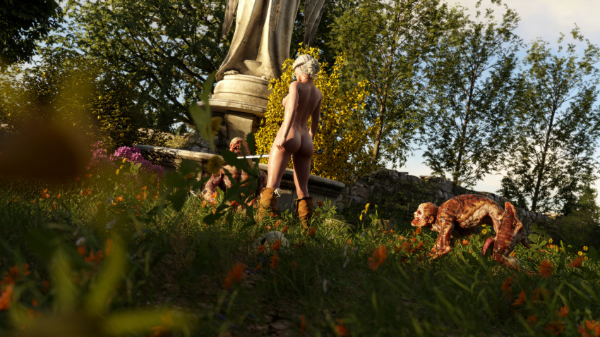 3d ass belethor's_smut boots breasts ciri completely_nude cum cum_in_pussy cum_inside female ghoul_(the_witcher) green_eyes light-skinned_female monster nipples nude outdoors penetration penis pubic_hair pussy scar sex sword tattoo the_witcher_(series) the_witcher_3:_wild_hunt white_hair witcher_medallion