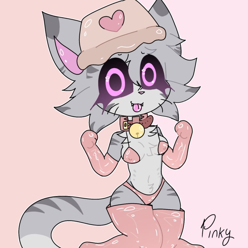 bikini cringe feline female furry furry_female gloves gray_fur medium_breasts moonfallx moonie_(piggy) piggy_(game) pink_eyes pink_nose pinkycatpssy supercringe uwu