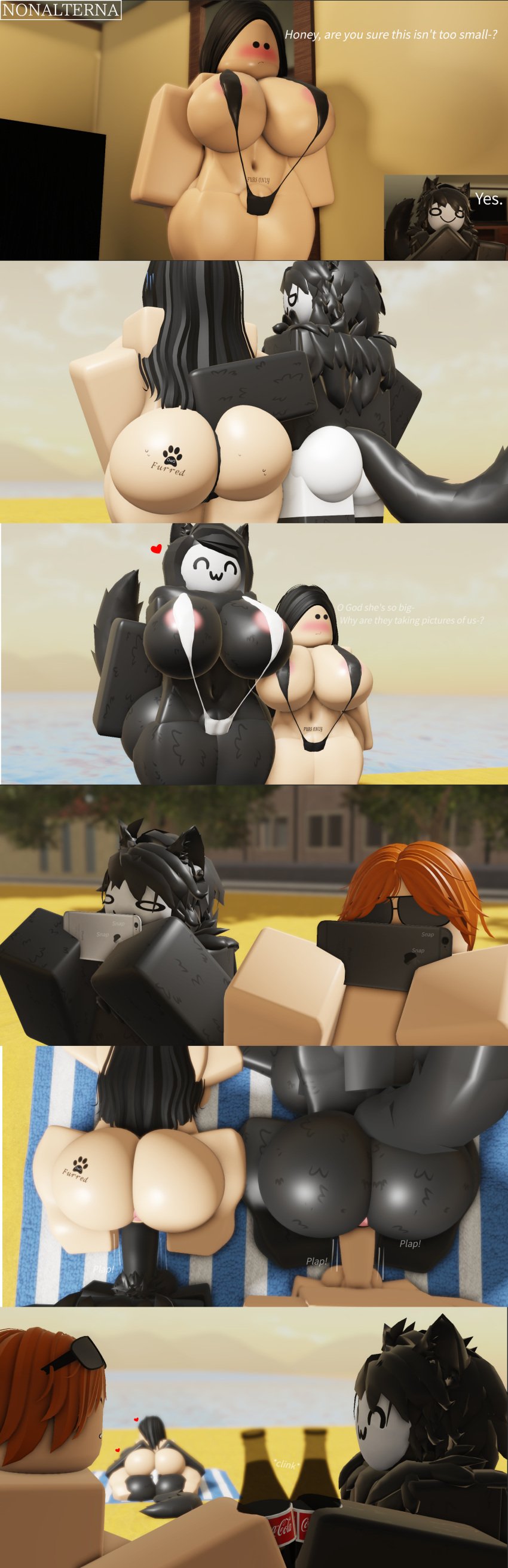 2boys 2girls 2girls2boys 3d anthro anthro_on_human anthro_penetrating_human anus beach beach_towel big_ass big_breasts big_penis black_fur blurry_background blush detailed_background english_text female furman_(nonalterna) furred furry good_end happy heart human_on_anthro interspecies interspecies_sex large_ass large_breasts large_penis larger_female long_hair looking_down male_anthro/female_human male_on_human nonalterna owo partner_swap paw_tattoo posing posing_for_picture raceplay roblox robloxian self_upload shy silly_face slingshot_bikini slingshot_swimsuit smile taking_picture tattoo text thick_thighs uwu vaginal_penetration vaginal_sex