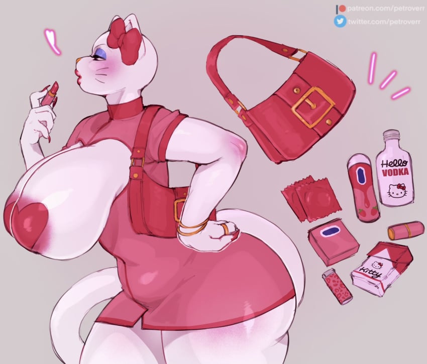 1girls 2024 2d alcohol anthro ass big_ass big_breasts bimbo bow bracelet breasts breasts_out cat_ears cat_tail catgirl cigarette_box clothing color condom condom_wrapper eyeshadow felid feline female female_only grey_background hand_on_hip heart heart_pasties hello_kitty hello_kitty_(character) hello_kitty_(series) hi_res holding_object huge_ass huge_breasts kitty_white large_ass large_breasts lighter lipstick long_nails makeup painted_nails pasties petroverr purse red_lipstick red_nails ring sanrio simple_background solo solo_female tail thick_thighs thighs vodka white_body white_fur wide_hips