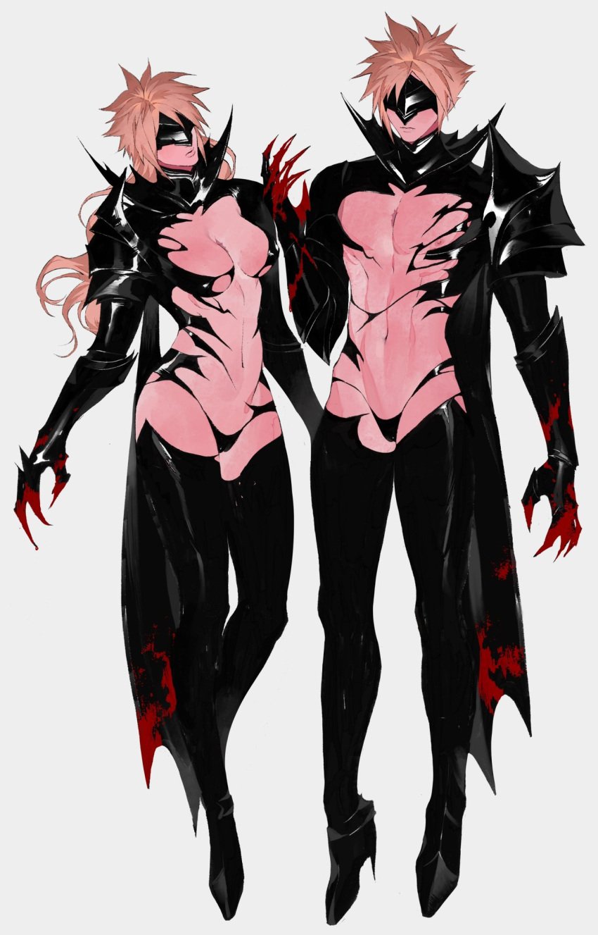 1boy 1girls blonde_hair breasts cloud_strife cloudette_strife final_fantasy final_fantasy_vii tight_clothing white_skin