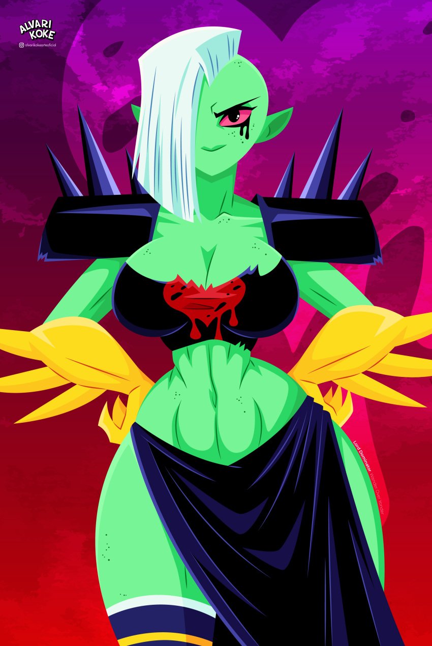 1girls abs alvarikokearte bare_thighs big_breasts black_eyes clothed clothing color female female_focus female_only fit_female gloves green_body green_skin hi_res large_breasts long_hair looking_at_viewer lord_dominator muscles muscular muscular_female solo solo_female tagme thick_thighs villainess wander_over_yonder white_hair