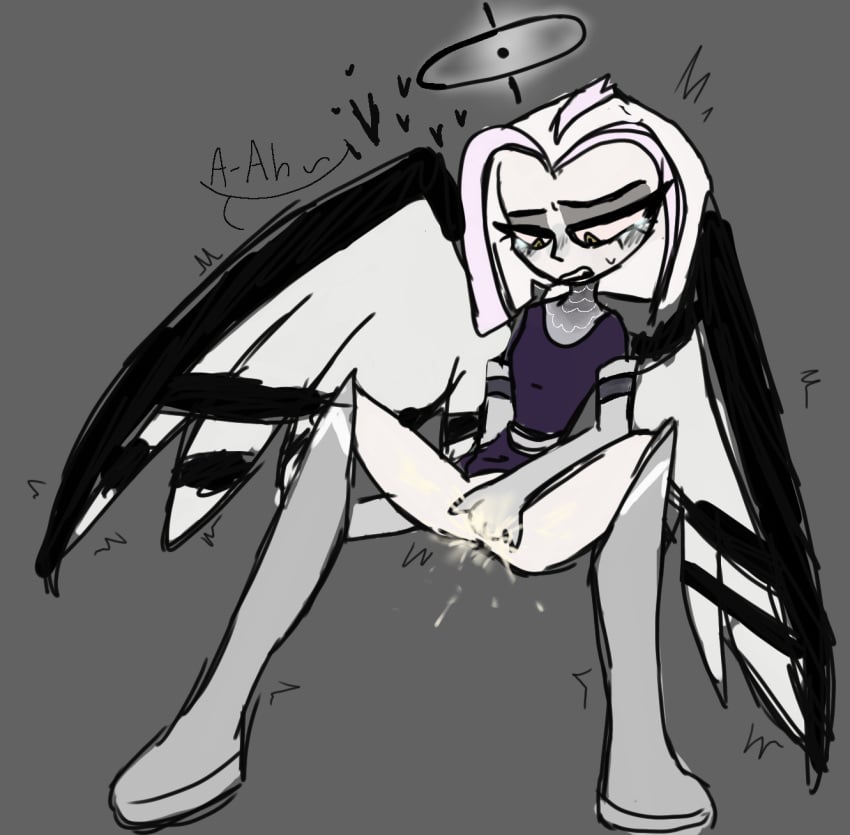 accurate_art_style cumming female_only fingering girl_only hazbin_hotel lute_(hazbin_hotel) sillykitty_ solo_female tearing_up wings