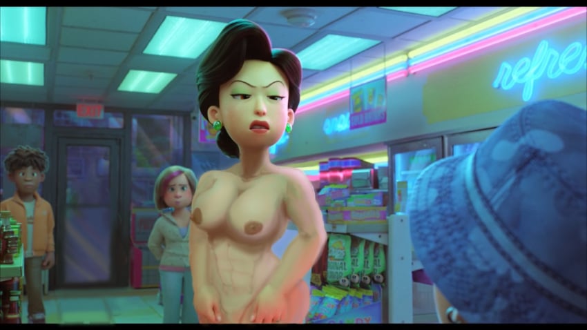 3d_(artwork) angry_face asian_female asian_milf digital_media_(artwork) edit karen milf ming_lee mother nude nude_female public_nudity screenshot_edit turning_red