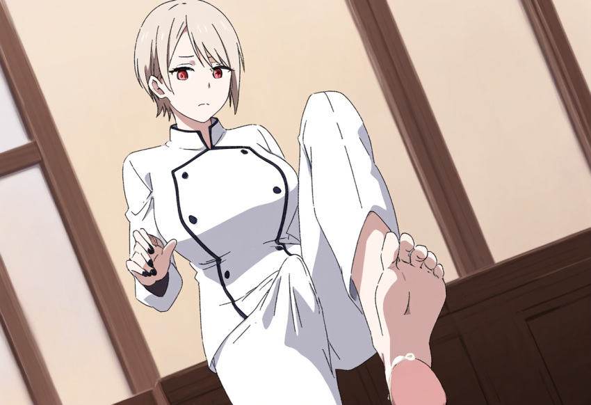 ai_generated bulge bulge_through_clothing foot_fetish foot_focus footjob futa_focus futadom futanari highres nakiri_alice shokugeki_no_souma white_hair