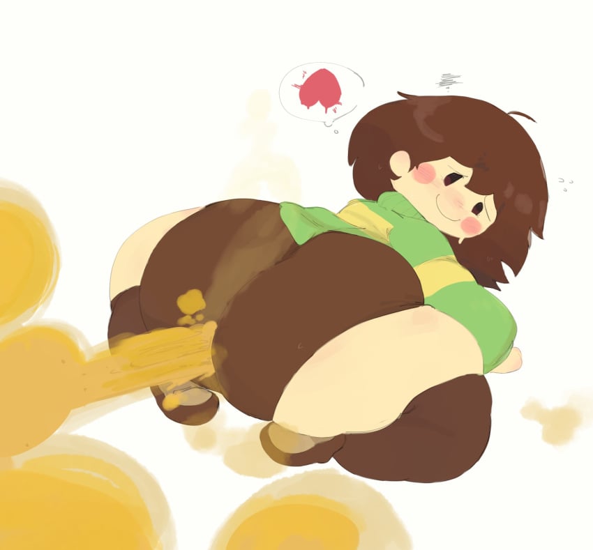 1girls 2d 2d_(artwork) ass ass_bigger_than_body ass_bigger_than_head ass_focus blush blush_lines blushing_at_viewer brown_hair chara fart fart_cloud fart_everywhere fart_fetish farting farts fat_ass female female_only gassy gassy_female kneeling looking_at_viewer looking_back red_cheeks shorts shortstack soggysomnia sweat sweatdrop sweater sweating thick_ass thick_thighs thighs thought_bubble undertale yellow_fart