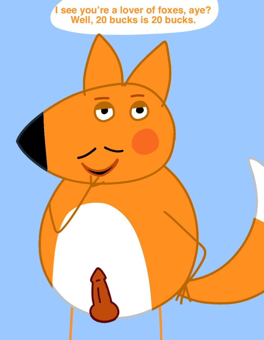 animal_genitalia animal_penis anthro artist_request blue_background canid canine canine_genitalia canine_penis evasiveemmett fox fur genitals hi_res male male_only mammal mature_male mr_fox orange_body orange_fur penis peppa_pig red_fox simple_background slightly_chubby solo true_fox white_body white_fur