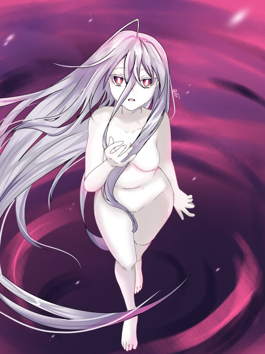 ass belly breasts date_a_live female female_only naked naked_female nipples purple_eyes solo solo_female thighs white_hair white_skin yatogami_tohka