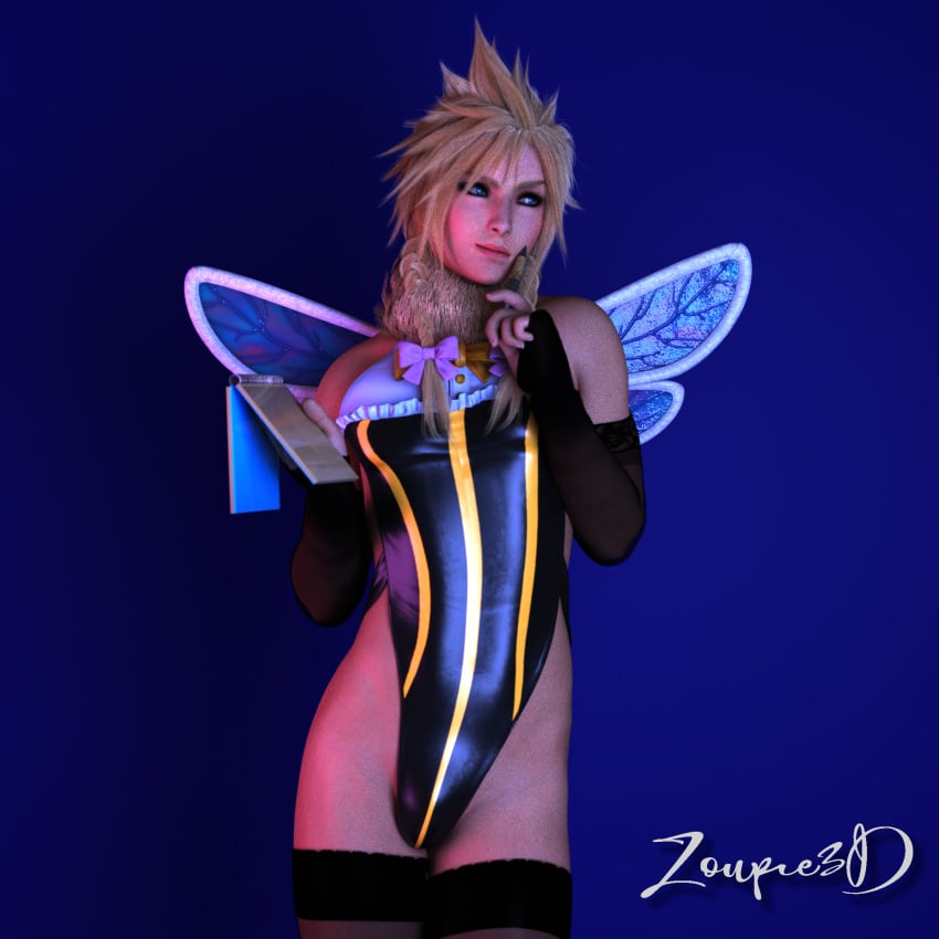 1boy 3d 3d_(artwork) 3d_model cloud_strife femboy final_fantasy final_fantasy_vii final_fantasy_vii_remake posing_for_picture twintails white_male zoupie3d