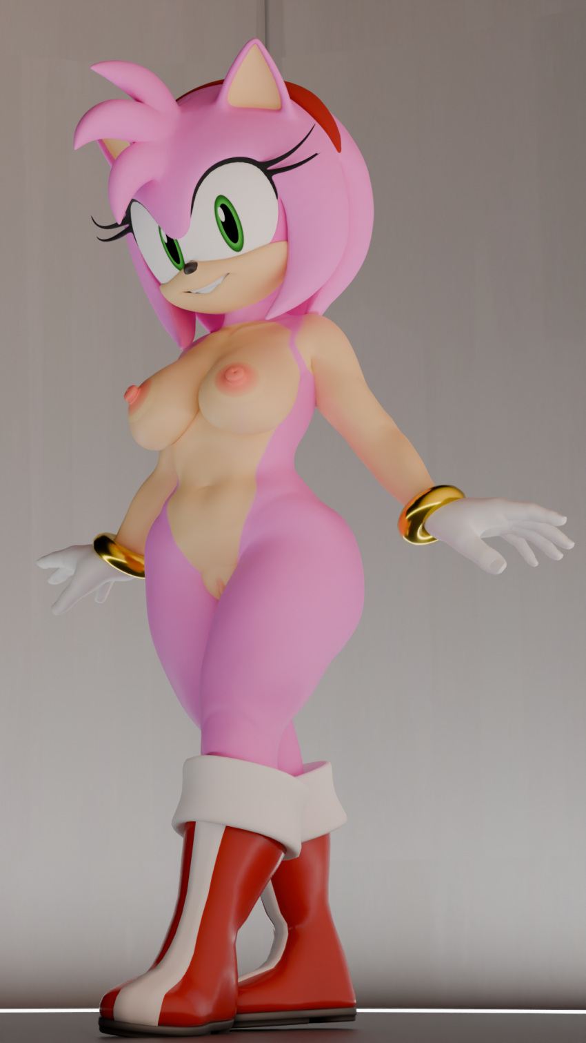 3d accessory amy_rose anthro boots boots_only breasts clothing digital_media eulipotyphlan female footwear footwear_only genitals hair_accessory hairband hedgehog hi_res knee_boots knee_highs legwear looking_at_viewer mammal mostly_nude nipples pussy sega solo sonic_(series) sonic_the_hedgehog_(series) twintails3d