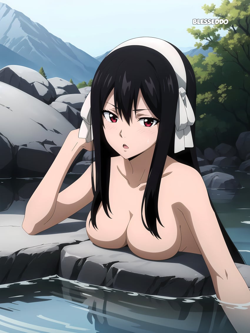 1girl 1girls ai_generated black_hair blesseddo casual_nudity cleavage fairy_tail female female_solo long_hair looking_at_viewer no_bra no_nipples no_sex red_eyes solo solo_female tagme ultear_milkovich