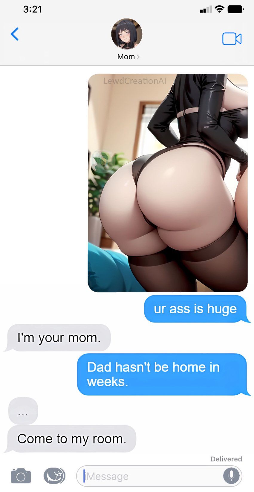 ai_generated ass ass_focus cheating english_text female female_only huge_ass hyuuga_hinata implied_sex incest ios_(os) lewdcreationsai meme milf mother mother_and_son naruto naruto_(series) panties solo text text_box text_bubble text_message texting thick_thighs thighhighs thighs ur_ass_is_huge uzumaki_boruto xkiosikx