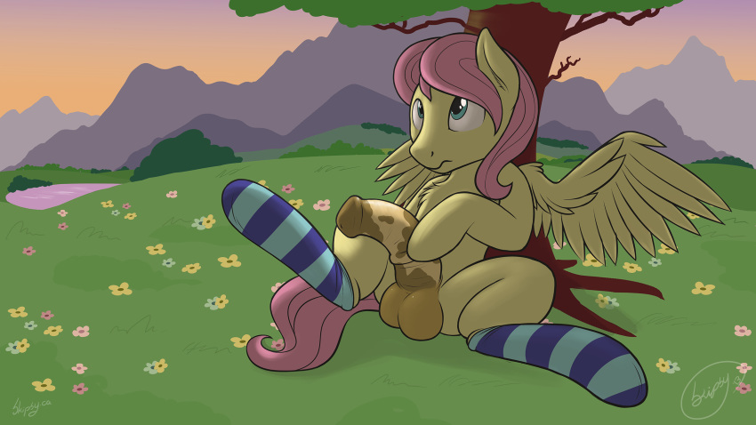 1boy balls butterscotch_(mlp) equine fluttershy_(mlp) friendship_is_magic horse horsecock male male_only my_little_pony nude pegasus penis rule_63 skipsy socks solo straight_hair wings