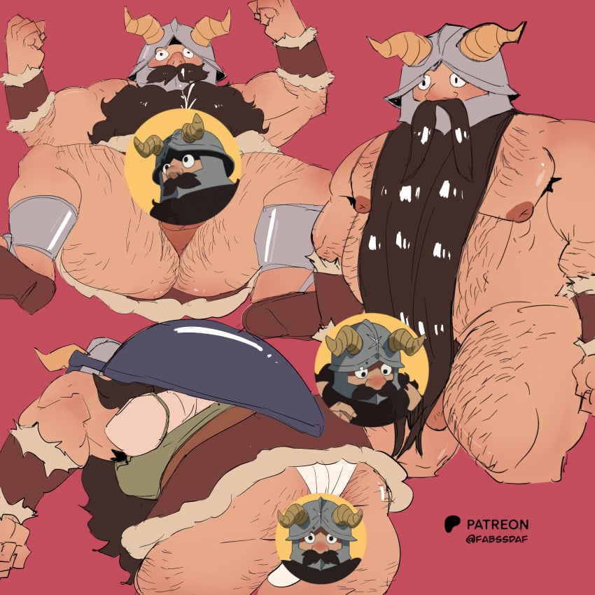 1boy absurdres armpit_hair armpit_hair_peek ass bara beard brown_hair censored character_censor collage cropped_legs derivative_work dungeon_meshi dwarf fabssdaf facial_hair fake_horns hairy helmet highres horned_helmet horns large_pectorals leaning_forward loincloth long_beard male_focus male_only muscular muscular_male nipples novelty_censor nude pectorals screenshot_redraw senshi_(dungeon_meshi) sparse_arm_hair sparse_ass_hair standing thick_chest_hair thick_leg_hair thick_mustache thick_thighs thighs very_hairy very_long_beard wok