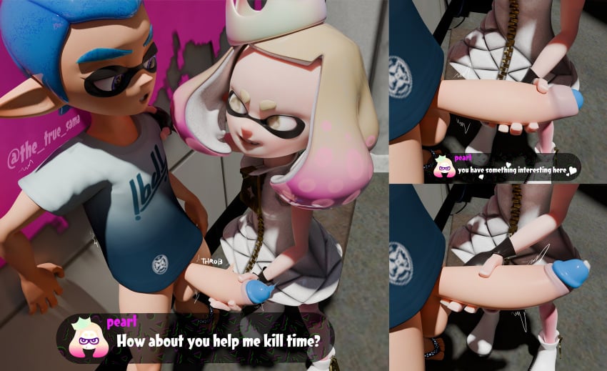 big_penis blue_hair dominant_female erection handjob horny huge_cock imminent_sex inkling inkling_boy nintendo nsfw pearl_(splatoon) precum public_exposure splatoon splatoon_2 throbbing_penis