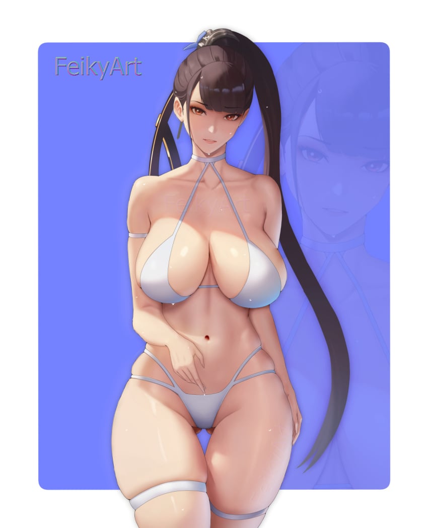 1girls artist_name bikini brown_hair eve_(stellar_blade) feikyart hazel_eyes huge_breasts long_hair stellar_blade voluptuous