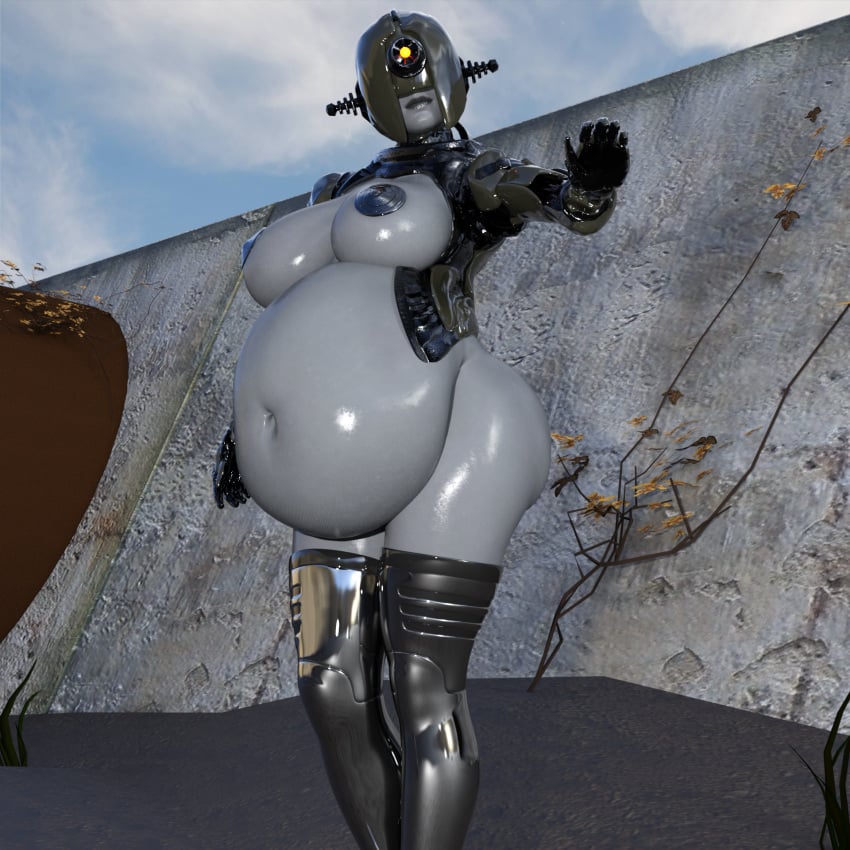 1girls 3d ass assaultron belly big_ass big_belly big_breasts breasts fallout female nipples notaitao robot robot_girl same_size_vore solo vore