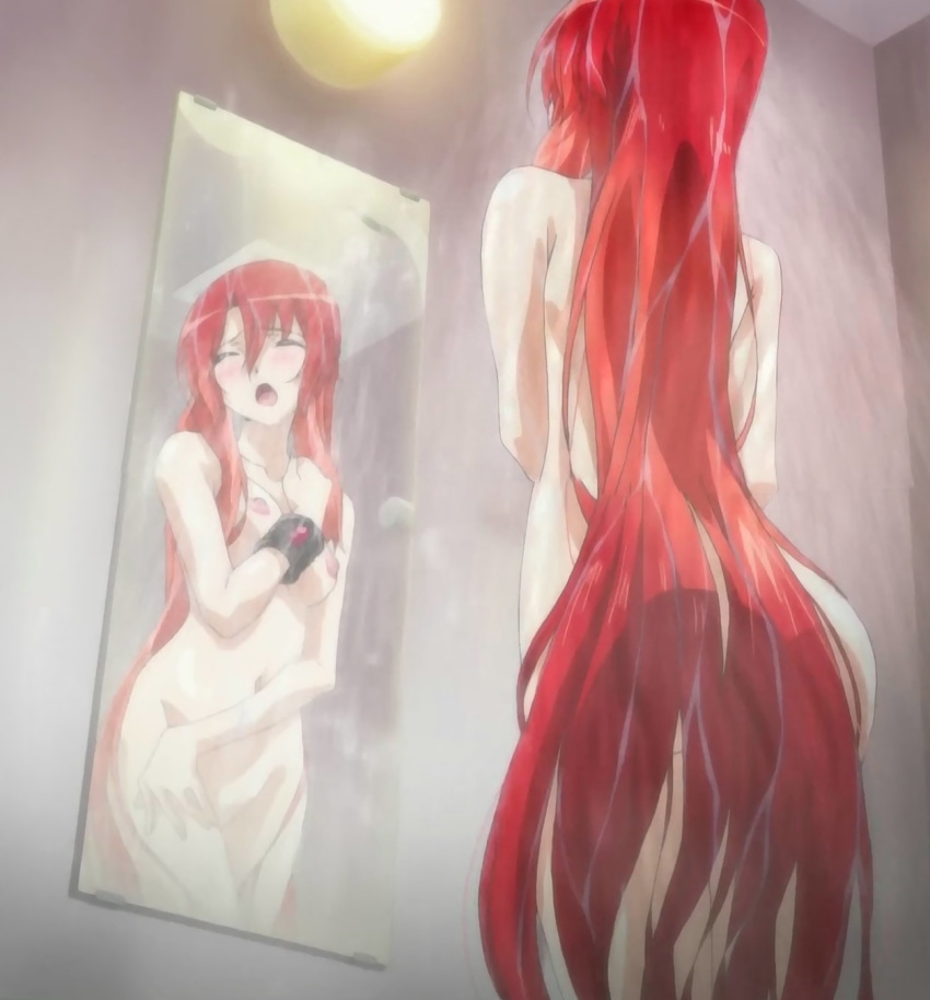 bath blush bracelet breasts dakara_boku_wa_h_ga_dekinai highres lisara_restall long_hair mirror red_hair screencap shower wet