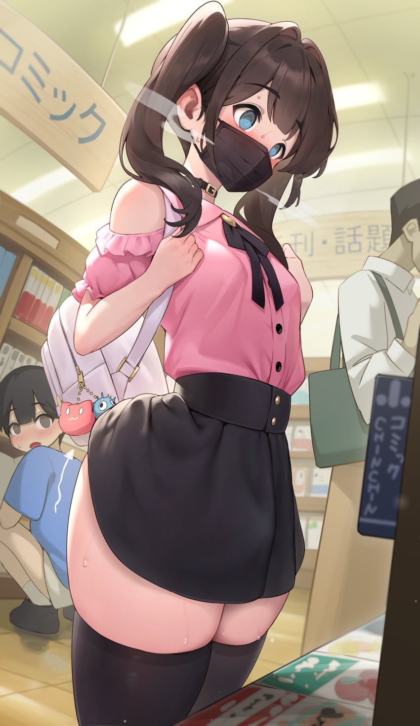 1femboy 2d 2d_(artwork) 2d_artwork 3boys absurd_res absurdres ass backpack big_ass big_butt black_choker black_skirt black_thighhighs blush blushing butt choker crossdressing crossdressing_male curvy curvy_hips embarrassed erect_penis erection erection_under_clothes female femboy hakusyokuto hi_res high_quality high_resolution highres jirai_kei light-skinned_femboy light-skinned_male light_skin looking_at_another's_butt looking_at_ass mask masked masked_femboy masked_male narrow_waist original original_character otoko_no_ko pink_clothing png png_file shop showing_ass skirt skirt_up sweat sweatdrop sweating sweaty sweaty_thighs thick_thighs thigh_highs thighhighs thighs twintails upskirt wide_hips