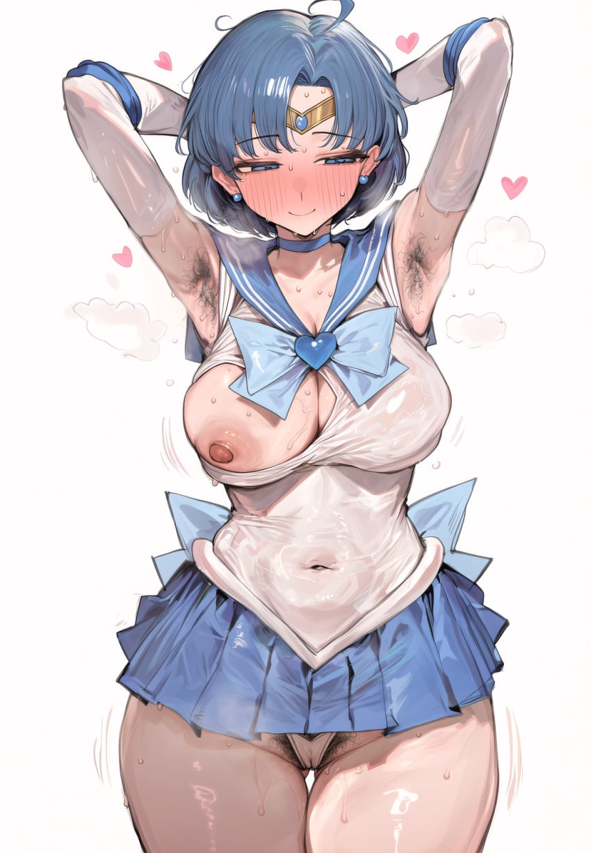 ai_generated armpits arms_up bishoujo_senshi_sailor_moon blush hairy_armpits hairy_pussy heart love miniskirt mizuno_ami patreon pervert plushyplant pubic_hair pussy revealing_clothes sailor_moon sexy teasing unshaved_pussy