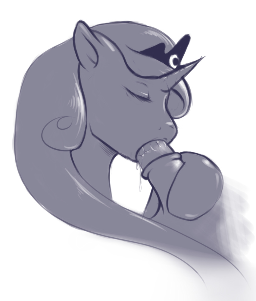 closed_eyes crown fellatio female fluffins friendship_is_magic male monochrome my_little_pony oral oral_sex penis princess_luna_(mlp) sex straight