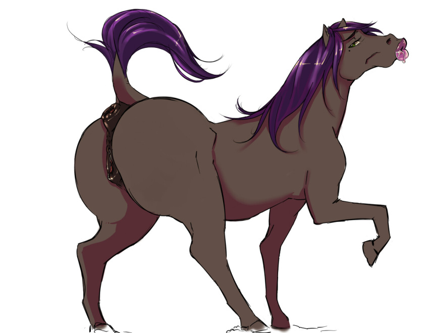 1girls anus ass beauty_mark drooling equine equine_pussy female green_eyes hooves horse lips long_hair looking_at_viewer looking_back mole muscular_female nikuyoku pointy_ears presenting puffy_anus purple_hair pussy raised_tail saliva solo swollen_anus thick_lips white_background