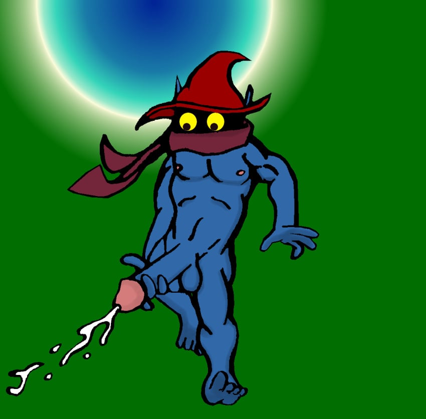 1boy blue_skin cum ejaculation male male_only masters_of_the_universe masturbation orko penis solo yellow_eyes