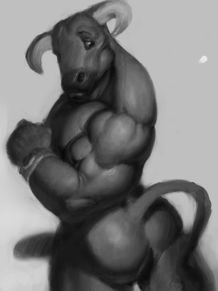 1boy 3:4 absurd_res anthro ass big_butt black_and_white bovid bovine cattle genitals hi_res humanoid male mammal monochrome muscular muscular_ass muscular_male penis richard_pinkman solo