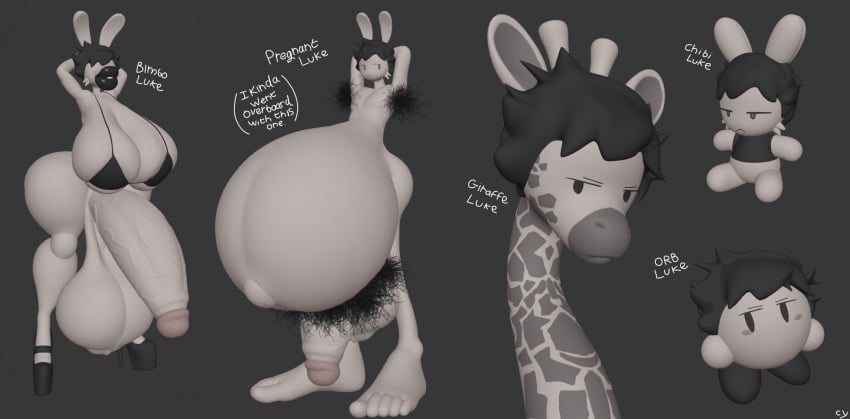 1boy 3d anthro big_lips big_lips_no_eyes bimbo bloated_belly bunny cyanu fat femboy furry futanari giraffe hairy huge_lips hyper_belly hyper_feet hyper_lips hyper_penis luke_(cyanu) male tagme what