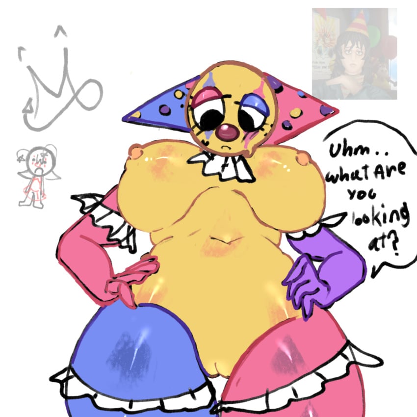 balloon cici_(milky_goober) clown_girl clown_nose dandy's_world dot down_view feline female_only inflatable looking_at_viewer milky_goober naked oc party_hat solo_focus tail