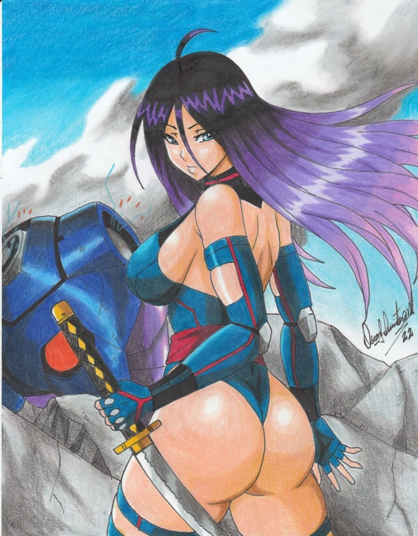 1girls ass marvel marvel_comics psylocke purple_hair ravernclouk sword x-men