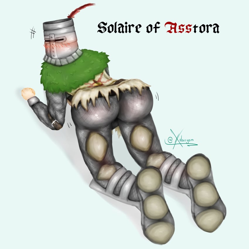 1boy armor ass ass_focus bent_over big_ass blush cute dark_souls dark_souls_i eyes_covered helmet knight male_only no_visible_face on_knees round_ass shiny_butt shiny_clothes shy solaire_of_astora tight_clothing