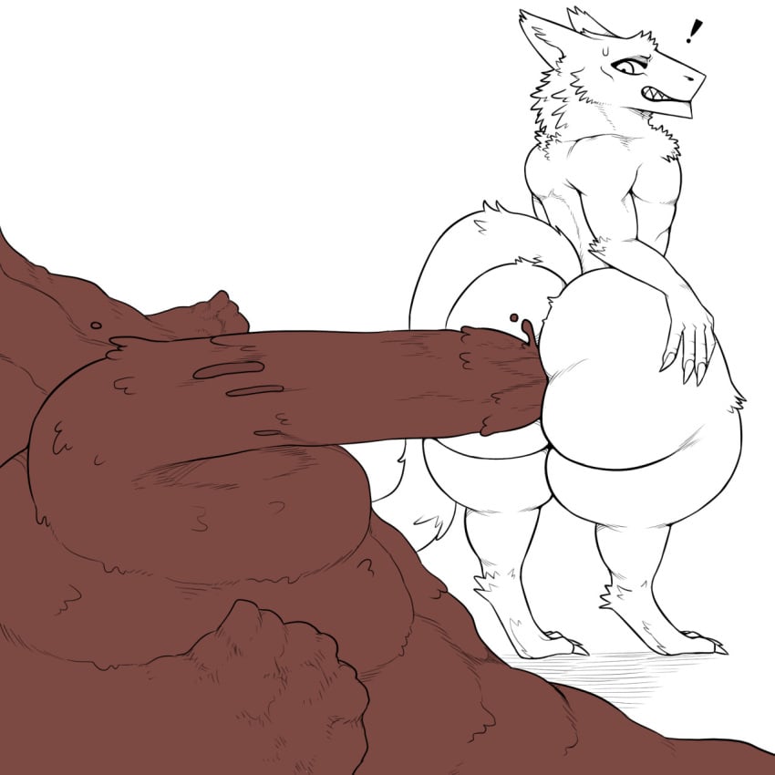 ! ass big_ass big_butt exclamation_point feces furry hand_on_butt looking_back scat sdstash sergal shitting sweatdrop thick_thighs