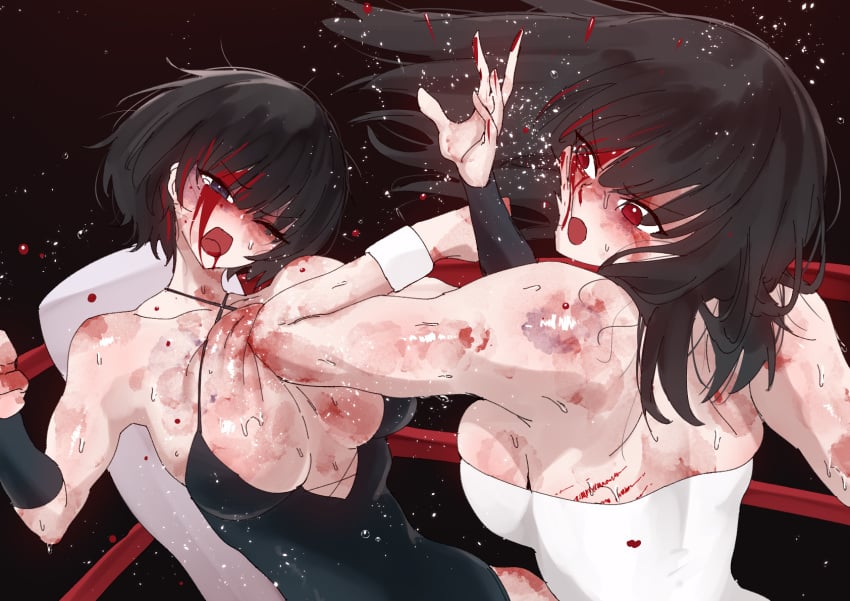 artist_request athletic athletic_female big_breasts bleeding blood blood_on_face blood_stain breasts catfight fight fighting hate original original_character original_characters ryona slap slap_mark slapping wrestling wrestling_boots wrestling_outfit wrestling_ring wrestling_singlet wrestlingryona yuri