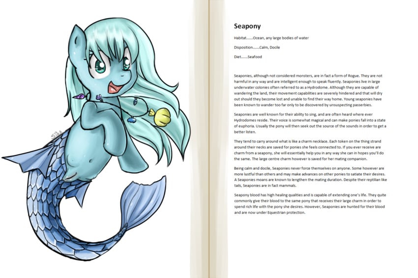 1girls amulet crotchboobs educational english_text equine female female_only fin friendship_is_magic horse hybrid model_sheet my_little_pony pony pussy sea_pony seapony sirachanotsauce solo text tongue wet white_background