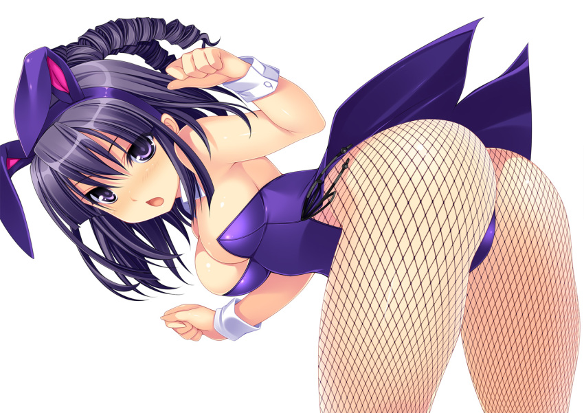 animal_ear ass beatmania beatmania_iidx breasts bunnygirl happy_core kinoshita_ichi purple_eyes purple_hair umegiri_hifumi white_background