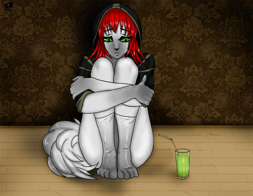 2012 anthro brown eliana-asato feline female floor fur furry green hair juice neco red_hair sad sitting wallpaper