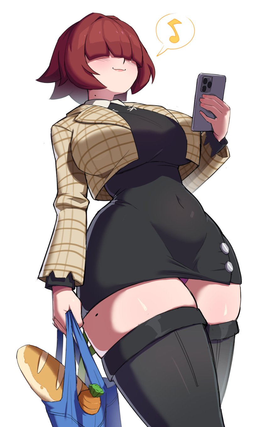 bangs_over_eyes curvy hair_over_eyes kharuart npc_(zenless_zone_zero) red_hair short_hair thick_thighs wide_hips zenless_zone_zero