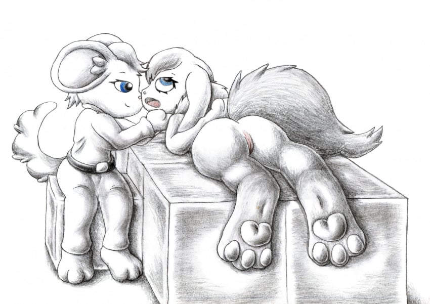 anthro ass clothed clothed/nude clothed_female clothing corpse death duo eevee female fur generation_1_pokemon generation_5_pokemon genitals hermesk hi_res minccino nintendo nude open_mouth pawpads paws pokemon pokemon_(species) pussy snuff tail white_body white_fur