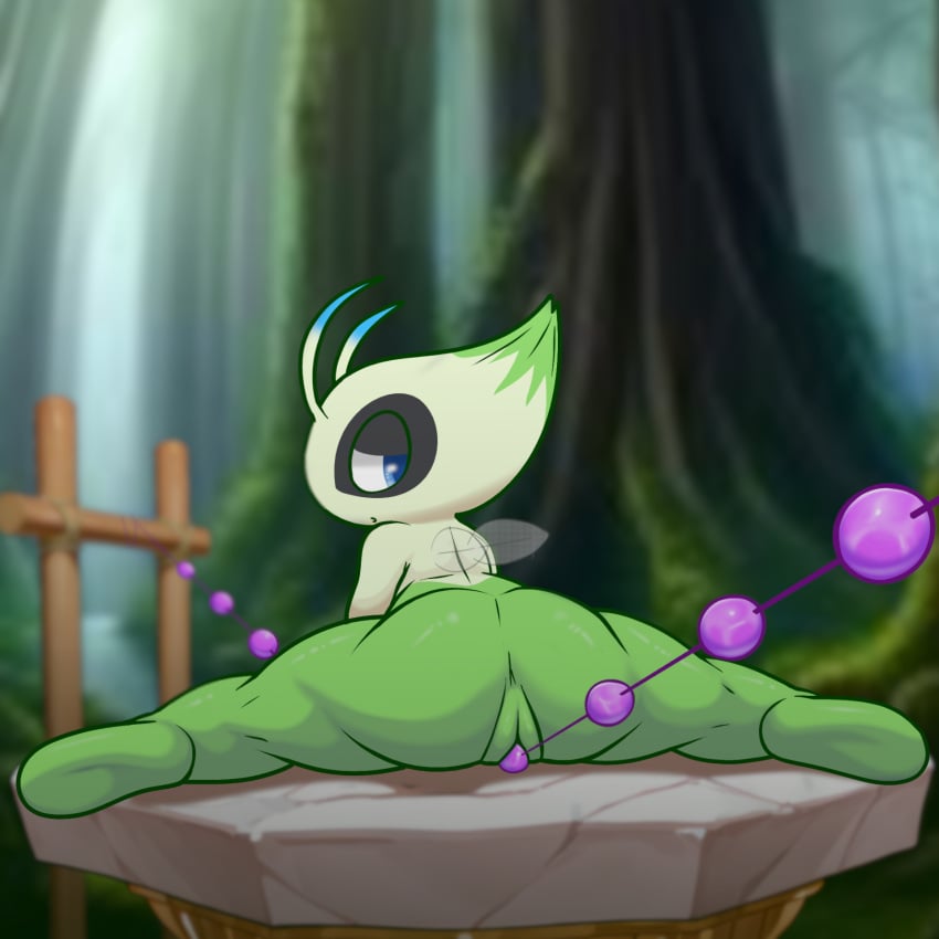 adeviantcritter anal_beads anthro celebi female generation_2_pokemon genitals hi_res legendary_pokemon nintendo plant pokemon pokemon_(species) pussy sex_toy solo tree wings