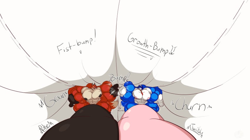 absurd_res anthro balls big_balls big_muscles birthday_gift duo genitals hi_res huge_balls huge_muscles hyper hyper_balls hyper_genitalia hyper_muscles lewdy_ludi macro male male/male marvolk muscular tani_(tanilys)