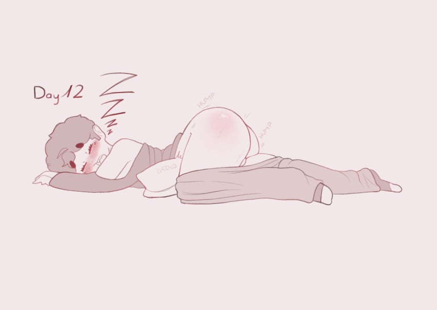 1boy big_ass blush femboy humping humping_pillow k_miixy male male_only miixy_(k_miixy) nnn no_nut_november pants_down pillow_humping sleeping text zzz