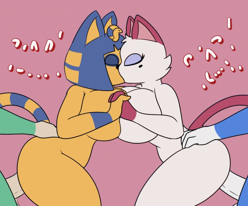 2d 2d_animation 2girls ambiguous_penetration animal_crossing animated ankha_(animal_crossing) anthro biped breasts closed_eyes digital_media domestic_cat erection felid feline felis female female/female female_only fingers frame_by_frame french_kissing fur genitals group kissing male male/female mammal nintendo olivia_(animal_crossing) penetration penile penile_penetration penis plap plap_(sound) sex side_view simple_background standing standing_sex starit white_body white_fur yellow_body yuri